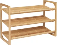 Szafki na buty - HOMCOM Stojak na buty z 3 poziomami, stojak na buty z uchwytem, stojak na buty na maks. 9 par butów, organizer na buty do wejścia, przedpokoju, bambus, 76 x 33 x 51 cm, naturalny - miniaturka - grafika 1