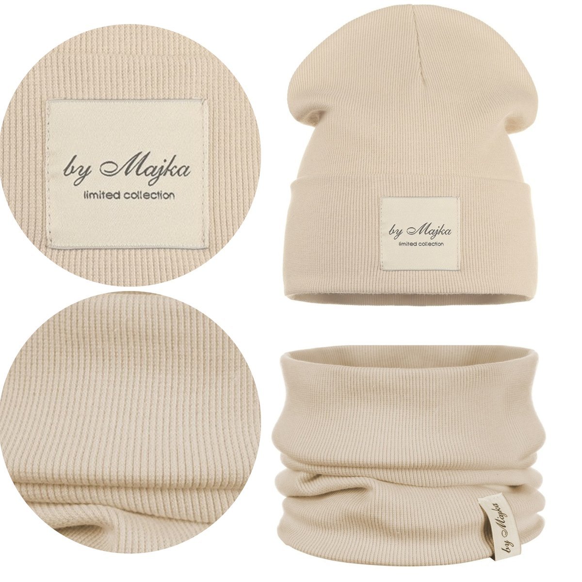 Komplet Dziecięcy Czapka Komin Jesienny Wiosenny Przejściowy Beżowy 48-52