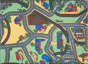 DYWAN REBEL ROADS Playtime 95 Miasteczko, dla dzieci antypoślizgowy - szary / zielony wielokolorowy 95x200 cm - Dywany dla dzieci - miniaturka - grafika 1