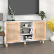 Kredensy - Kredens, biały, 105x30x60 cm, lita sosna i naturalny rattan Lumarko! - miniaturka - grafika 1