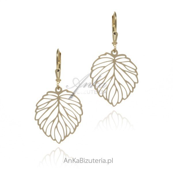 ankabizuteria.pl Kolczyki srebrne pozłacane z ażurowymi listkami