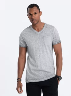 T-shirt męski z kieszonką - jasnoszary melanż V8 S1388 - Koszulki męskie - miniaturka - grafika 1