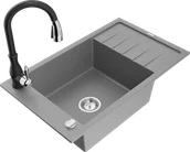 Zlewozmywaki z baterią - Mexen Elias zlewozmywak granitowy 1-komorowy z ociekaczem i baterią kuchenną Savita, szary - 6511-71-672601-70 - miniaturka - grafika 1