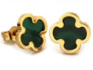Kolczyki - Kolczyki złote 585 kwiatek z malachitem na sztyfcie 2.06g - miniaturka - grafika 1