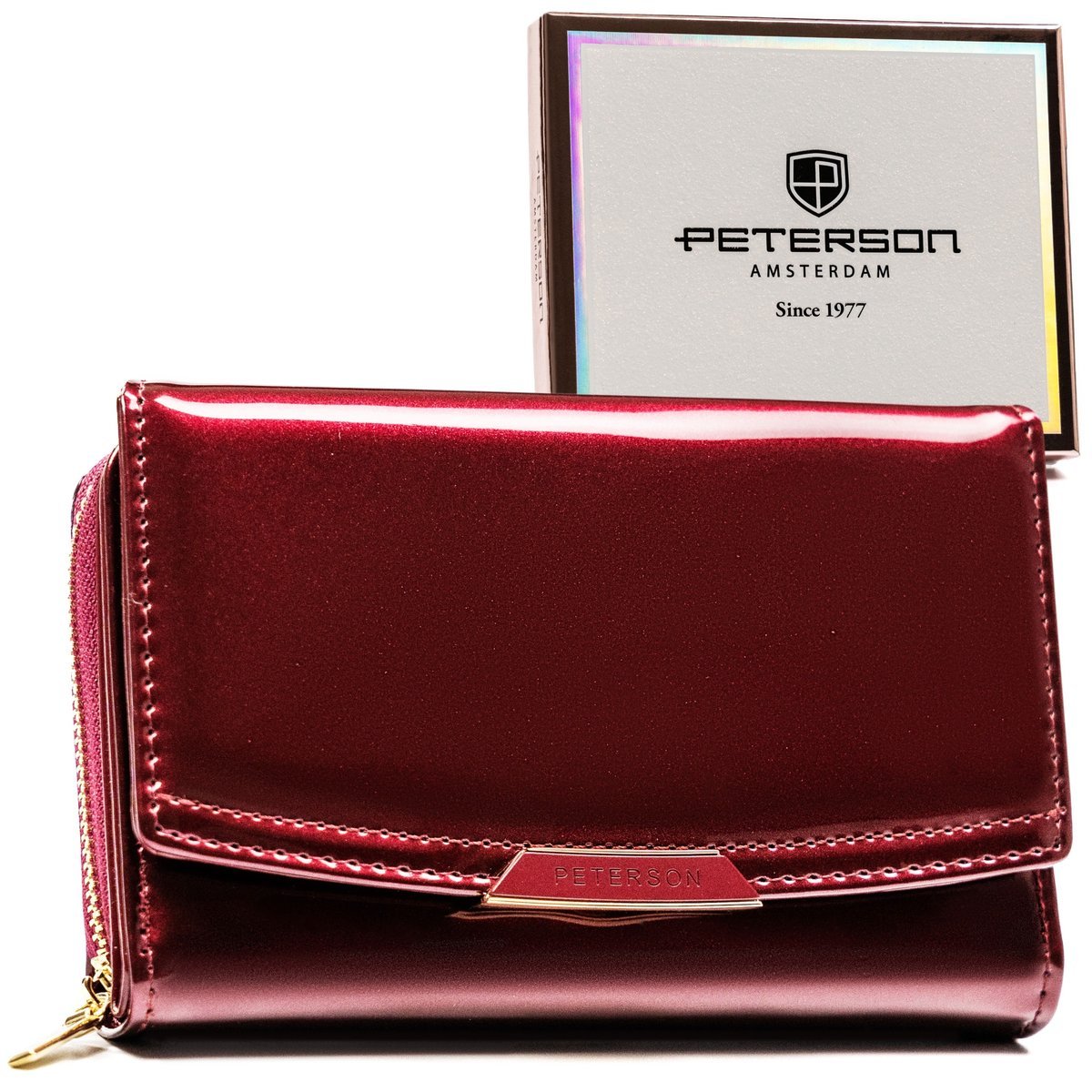 PETERSON elegancki portfel damski lakierowany RFID