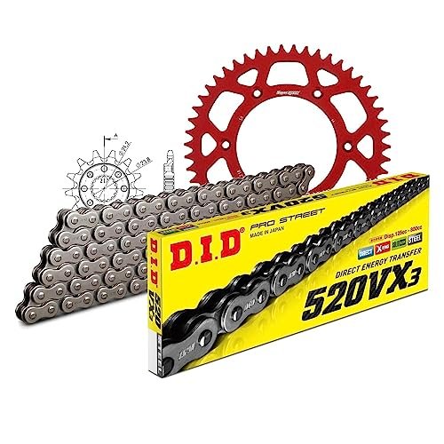 Zestaw łańcuchów DID Alu 520VX3 / 114 nieskończenie czerwony do Honda CRF R, HM CRE F RX CR 250/450 ccm rok prod. 1995-2020