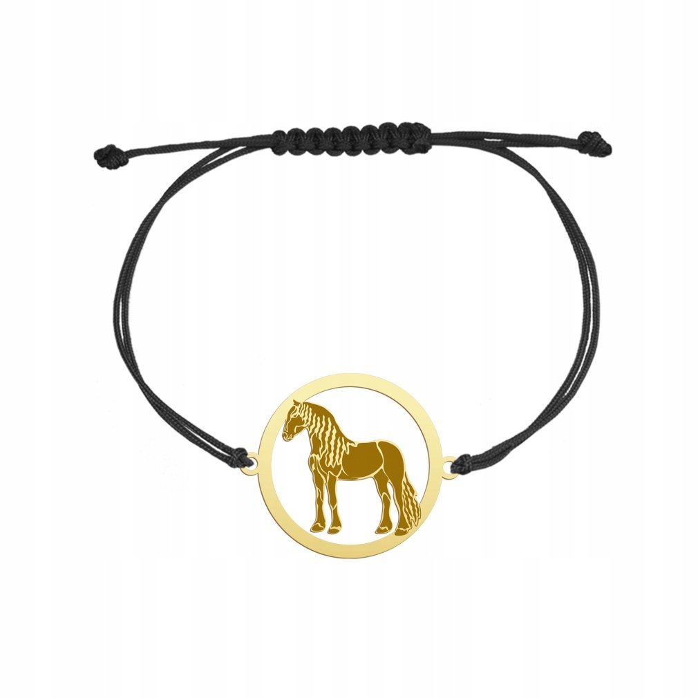 Bransoletka Złota Koń Fryzyjski 925 sznurek Prezent Kobieta GRAWER GRATIS