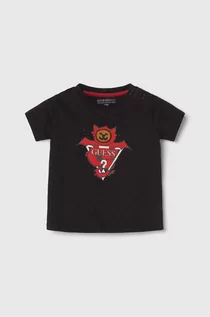 Koszulki dla chłopców - Guess t-shirt bawełniany dziecięcy kolor czarny z nadrukiem - grafika 1