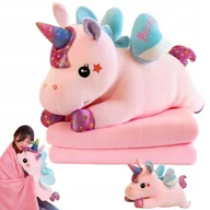 Maskotki i pluszaki - Maskotka Jednorożec DUŻA 3W1 PODUSZKA Z KOCEM ZAGŁÓWEK RÓŻOWY KOCYK MIŚ - miniaturka - grafika 1