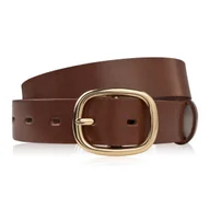 Paski - Pasek damski skórzany 110 cm do spodni brązowy licowy ze złotą klamrą PG-15-TBZ-110 - miniaturka - grafika 1