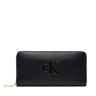 Portfele - Duży Portfel Damski Calvin Klein Bold Ck Long Zip Around LV04F1077G Czarny - miniaturka - grafika 1