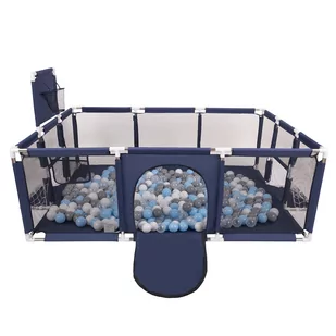 Selonis Kojec dla niemowląt duży plac zabaw ze 100 piłkami kojec dla dzieci, ciemnoniebieski:Grey/White/Transparent/Babyblue - Łóżeczka i kojce - miniaturka - grafika 1