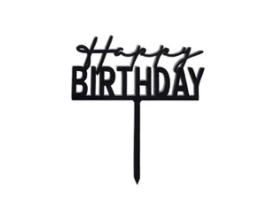 Topper z pleksi na tort Happy Birthday czarny - 1 szt. - Ciasta i półprodukty do ciast - miniaturka - grafika 1