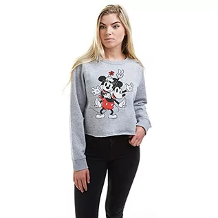 Bluzy damskie - Disney Damska bluza Mickey & Minnie Mouse Peace Crew Cropped, szary (Grey Heather), XL - grafika 1