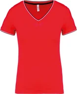 Koszulki i topy damskie - Kariban Koszulka Damska Piqué V-Neck K394 Wielokolorowy Czerwony/Navy/Biały XL - miniaturka - grafika 1