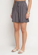 Spodenki damskie - Granatowe Szorty z Bawełny z Wysokim Stanem w Paski Voriene - miniaturka - grafika 1