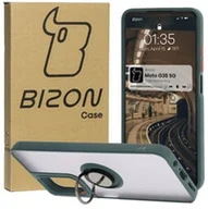 Etui i futerały do telefonów - Bizon Etui z uchwytem na palec Case Hybrid Ring do Motorola Moto G35 5G, przydymione z ciemnozieloną ramką - miniaturka - grafika 1