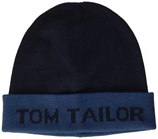 TOM TAILOR Męskie Czapka z dzianiny z napisem 1020745, 10378 - Dark Denim Blue, ONESIZE - Czapki męskie - miniaturka - grafika 1