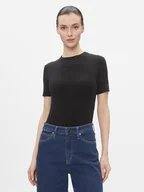 Koszulki i topy damskie - Calvin Klein T-Shirt Modal Rib Ss Tee K20K206404 Czarny Slim Fit - miniaturka - grafika 1