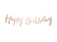 Dekoracje sali - Baner z napisem Happy Birthday różowe złoto - 150 cm - 1 szt. - miniaturka - grafika 1