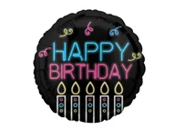 Balony i akcesoria - Balon foliowy urodzinowy Happy Birthday neonowy - 45 cm - 1 szt. - miniaturka - grafika 1