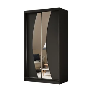 AGMAT Szafa z drzwiami przesuwnymi Bergen, Szafa z 2 drzwiami i lustrem, Nowoczesna szafa w kolorze: Czarny / Czarny, Szafa w rozmiarze: 120 x 216 x 61 cm - Szafy - miniaturka - grafika 1