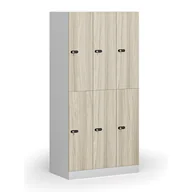 Szafki biurowe - Szafka ubraniowa ze schowkami, 6 schowków, 1850 x 900 x 500 mm, zamek mechaniczny z kodem, drzwi laminowane, dąb naturalny - miniaturka - grafika 1