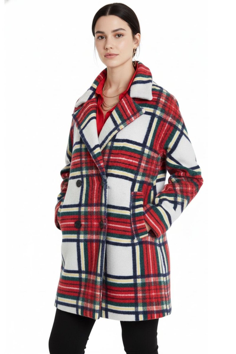 Płaszcz damski Desigual Dorian wełniany w kratę-XXL