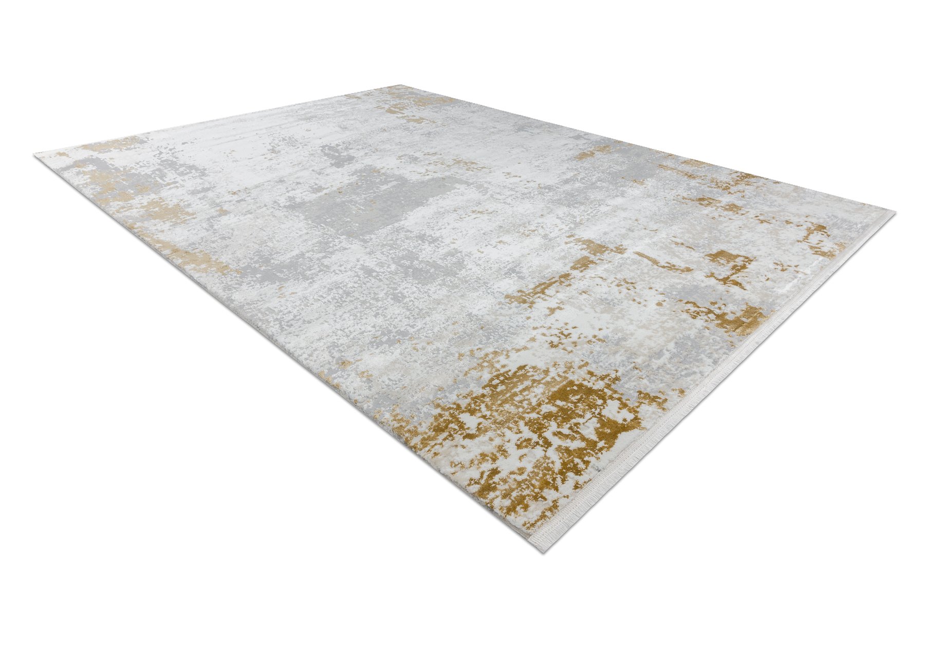 Dywan DUKE 51378 krem / złoty - Beton, kamień strukturalny, bardzo miękki, frędzle beżowy 140x190 cm