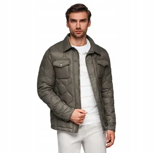 Pikowana kurtka męska w koszulowym fasonie jasnobrązowa V3 OM-JALP-0215 XL - Kurtki męskie - miniaturka - grafika 1