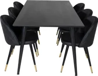 Stoły z krzesłami - Dipp180x90BLBL zestaw do jadalni stół do jadalni czarny oraz 6 Velvet krzesło stołowe skóra syntetyczna czarny. - miniaturka - grafika 1