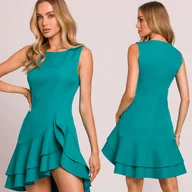 Sukienki - Kobieca Sukienka Na Wesele Damska Mini Z Falbanami Turkusowa 38 M - miniaturka - grafika 1