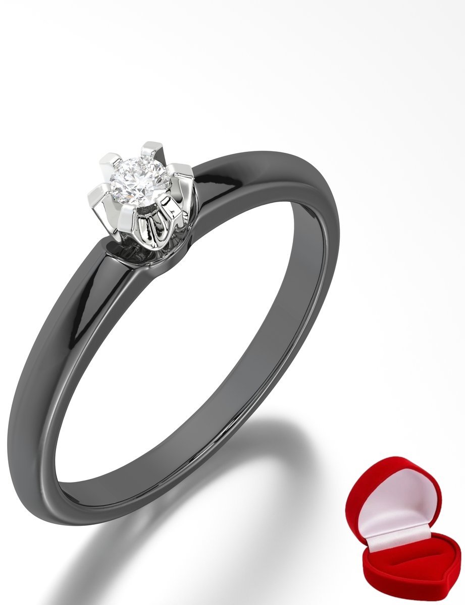 ZŁOTY PIERŚCIONEK ZARĘCZYNOWY 585 14k BRYLANT 0,06 ct CZARNE ZŁOTO R28