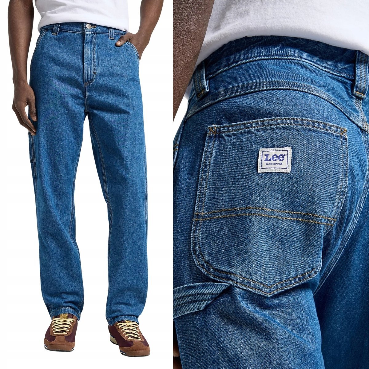 Lee CARPENTER Mid Shade WORKWEAR luźne spodnie jeansowe bez streczu W27 L32