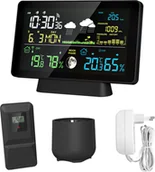 Stacje pogodowe - 7,5-calowa stacja pogodowa z kolorowym ekranem, miernik deszczu, wewnętrzny i zewnętrzny miernik temperatury i wilgotności, stacja pogodowa z wyświetlaczem fazy księżyca, wyświetlacz ciśnienia powietrza, wykrywanie deszczu, podwójny budzik, funkcja automatycznej kalibracji czasu fal radiowych (WWVB DCF MSF, z funkcją DST) Wtyczka EU 5065R - miniaturka - grafika 1