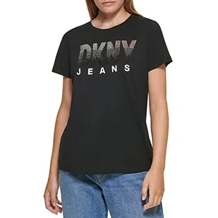 DKNY Damska koszulka z logo Ombre Sequin, czarny/srebrny, XS - Koszulki i topy damskie - miniaturka - grafika 1