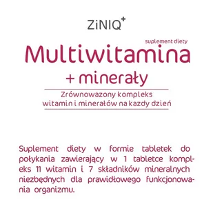 ZINIQ Multiwitamina + minerały, 60 tabletek - Stawy, mięśnie, kości - miniaturka - grafika 1