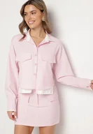 Komplety damskie - Różowy Komplet Koszula i Spódnica z Imitacją Kieszeni Zensedi - miniaturka - grafika 1