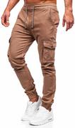 Spodnie męskie - Brązowe spodnie materiałowe joggery bojówki męskie Denley KA9233 - miniaturka - grafika 1