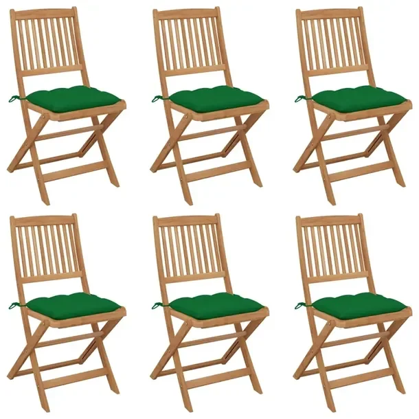 Składane krzesła ogrodowe z poduszkami, akacjowe, zielone, 48,5 x 57 x 91