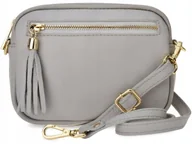 Torebki damskie - Włoska Jasna Torebka Skóra Naturalna Listonoszka Z Frędzelkiem Vera Pelle - miniaturka - grafika 1