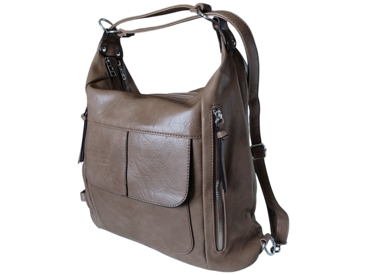 Torebka Damska Torebko-Plecak, Miejska Listonoszka Na Ramię, Kolor Brązowy