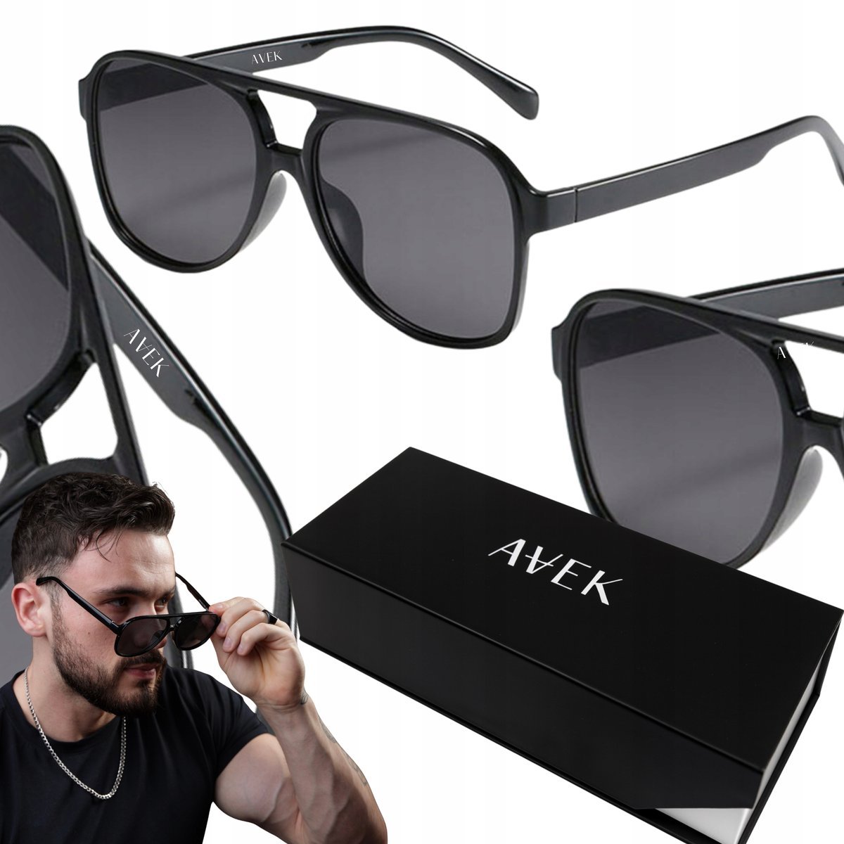 Okulary PRZECIWSŁONECZNE MĘSKIE POLARYZACYJNE UV400 FILTR UV 400 CZARNE CE / AVEK