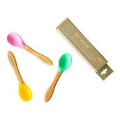 Sztućce dla dzieci - Ecorascals, Zestaw Łyżeczek Bambusowych Z Silikonową Nakładką, Żółta/Różowa/Zielona, 3 Szt. - miniaturka - grafika 1