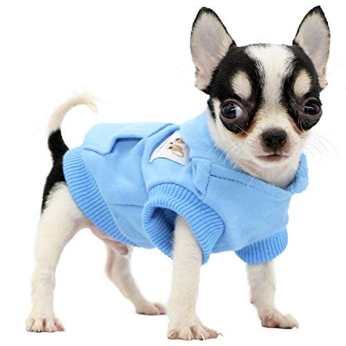 LOPHIPETS Bawełniane bluzy z kapturem dla psów bluzy dla małych psów Chihuahua ubrania dla szczeniąt płaszcz na zimną pogodę - Cambridge Blue/XS