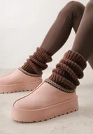 Śniegowce damskie - Różowe Śniegowce na Platformie z Niską Cholewką i Haftowanym Wzorem Zivilae - miniaturka - grafika 1