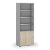 Szafy biurowe - Szafa biurowa kombinowana PRIMO GRAY, drzwi przesuwne na 2 poziomach, 2128 x 800 x 420 mm, szary/dąb naturalny - miniaturka - grafika 1