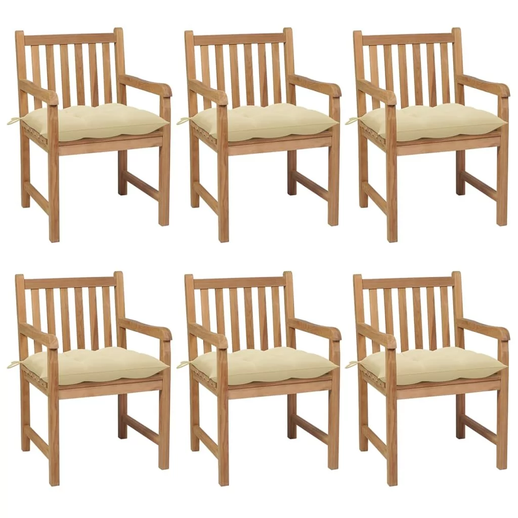 vidaXL Lumarko Krzesła ogrodowe z kremowymi poduszkami, 6 szt., drewno tekowe! 3073048