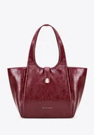 Torebki damskie - Damska shopperka z imitacji skóry z ozdobnym paskiem bordowa - miniaturka - grafika 1