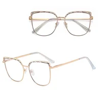 Okulary korekcyjne, oprawki, szkła - Damskie okulary kocie zerówki do komputera BLUE LIGHT z fleksami 25153A Złoty - miniaturka - grafika 1